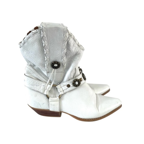Vintage 90s White Leather Cowgirl Boots Size 6.5 - Picture 1 of 8